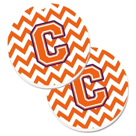 Carolines Treasures Letter C Chevron Orange and Regalia  Cup Holder Car Coaster, PK2 CJ1062-CCARC